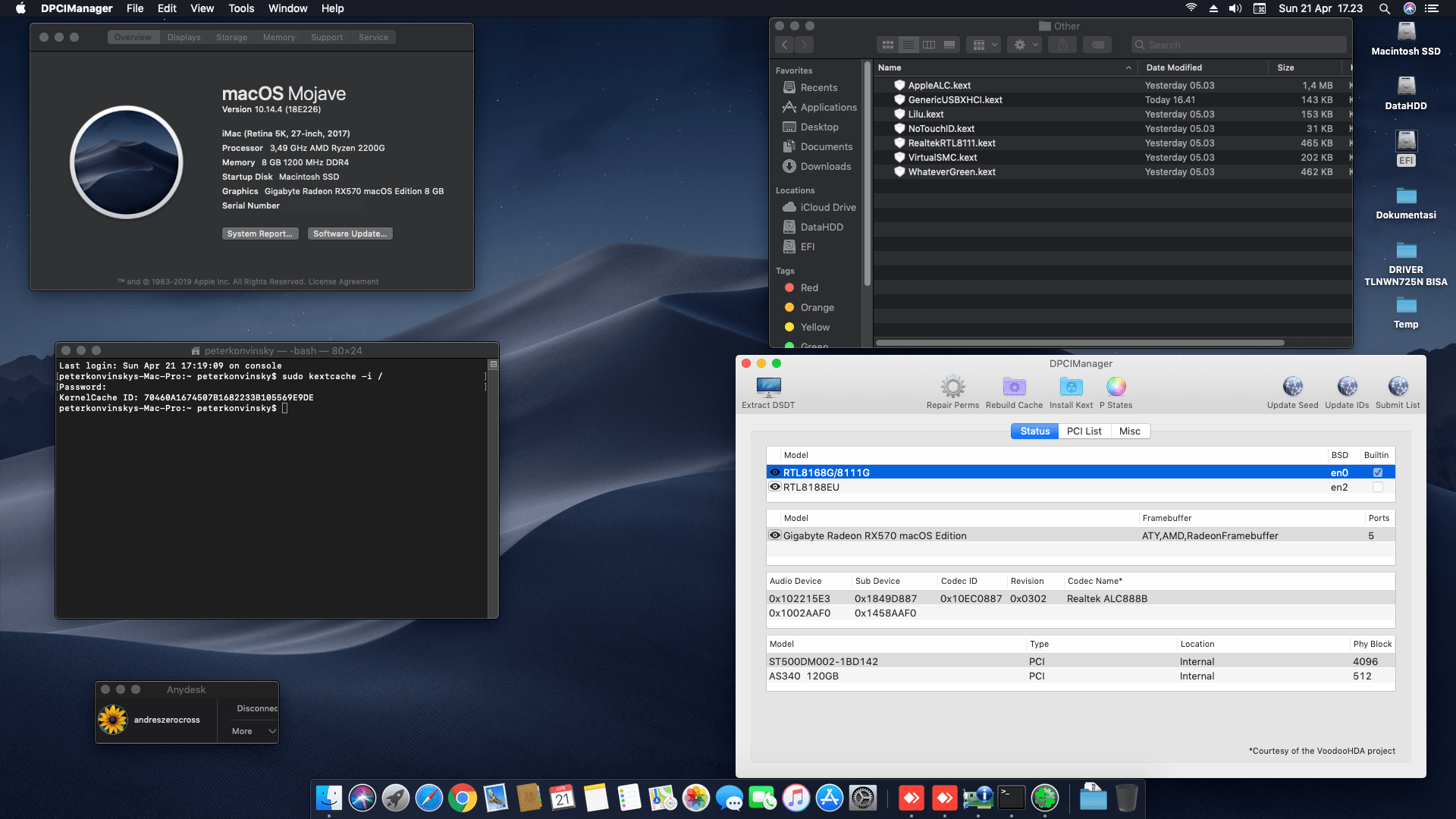 Succes Hackintosh macOS Mojave 10.14.4 Build 18E226 at Asrock A320M-HDV + AMD Ryzen 3 2200G + Gigabyte RX 570 8GB